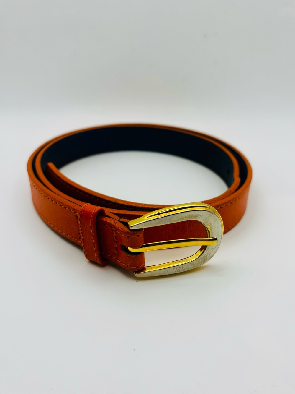 TAYLOR Orange Genuine Leather Belt Two-Tone Buckle Size 70/28